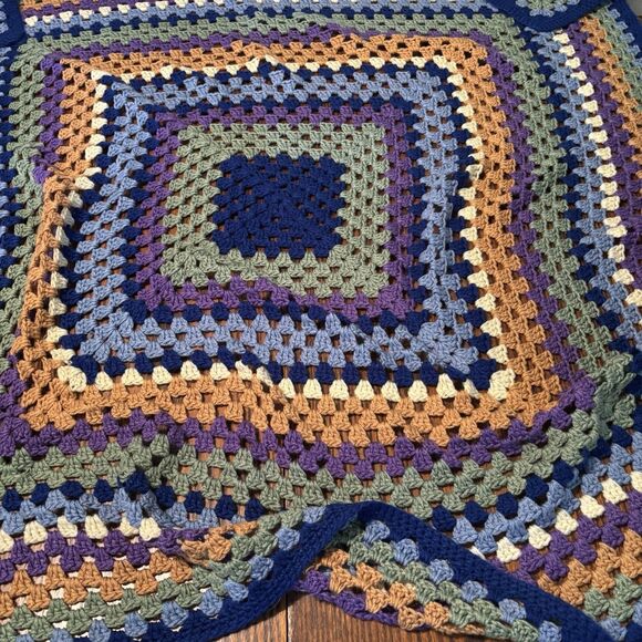 Granny Square Crochet Lap Throw Blanket approx 45” X 45” Boho Cozy Hippie - Picture 5 of 7